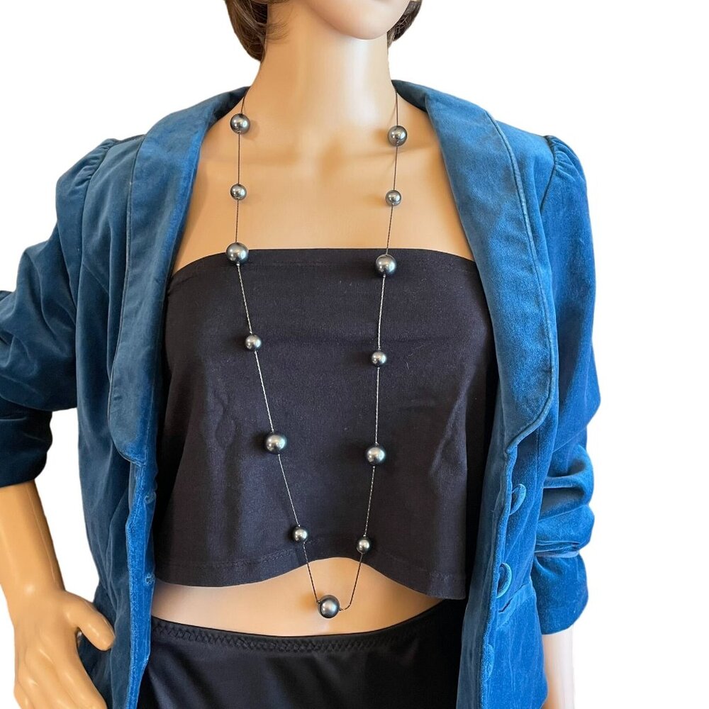 Express Long Black Chain Necklace 10 to 15mm Grey Beads 41" to 44" w/ Extender